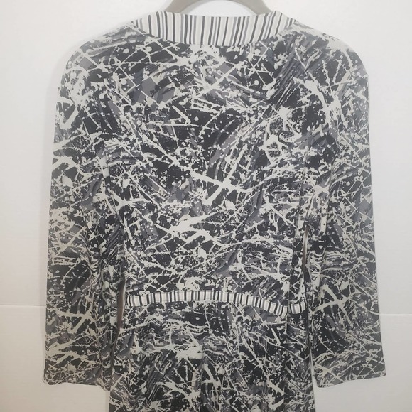 BCBG MAXAZRIA Wrap Dress L Black Combo Gray Stretch Tie Belt - Picture 8 of 8